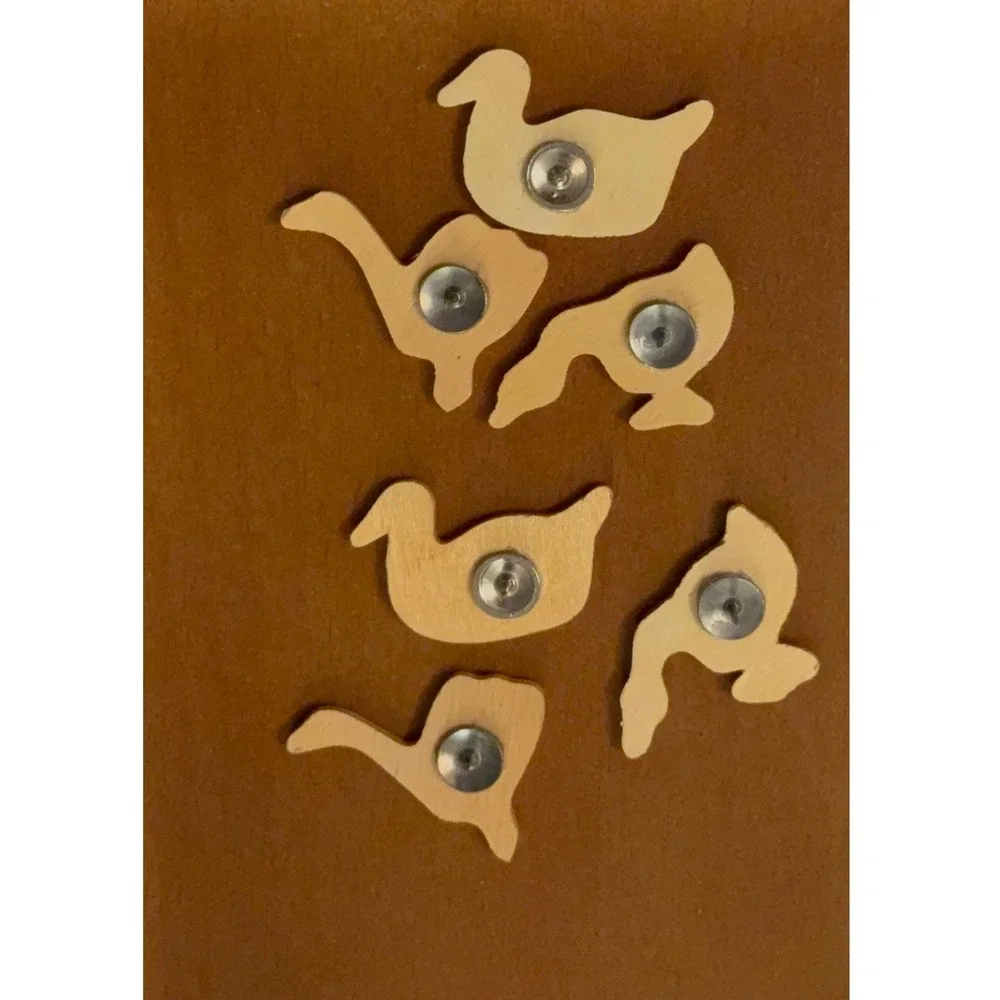 Handmade VTG Rustic Wood Duck and Goose Thumbtacks Set of 6 Decorative Push Pins
